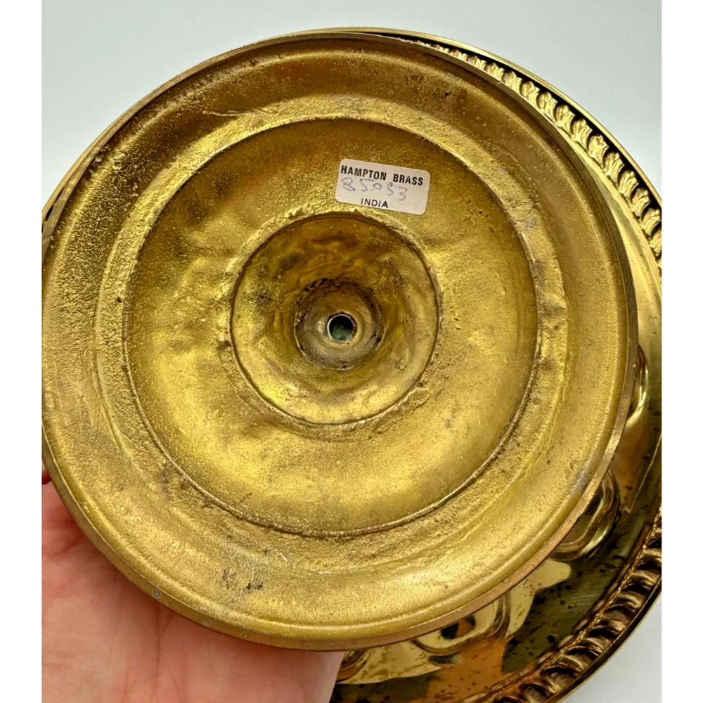Vintage Solid Brass Pedestal Compote Bowl Rope Rim Fluted Hollywood Regency